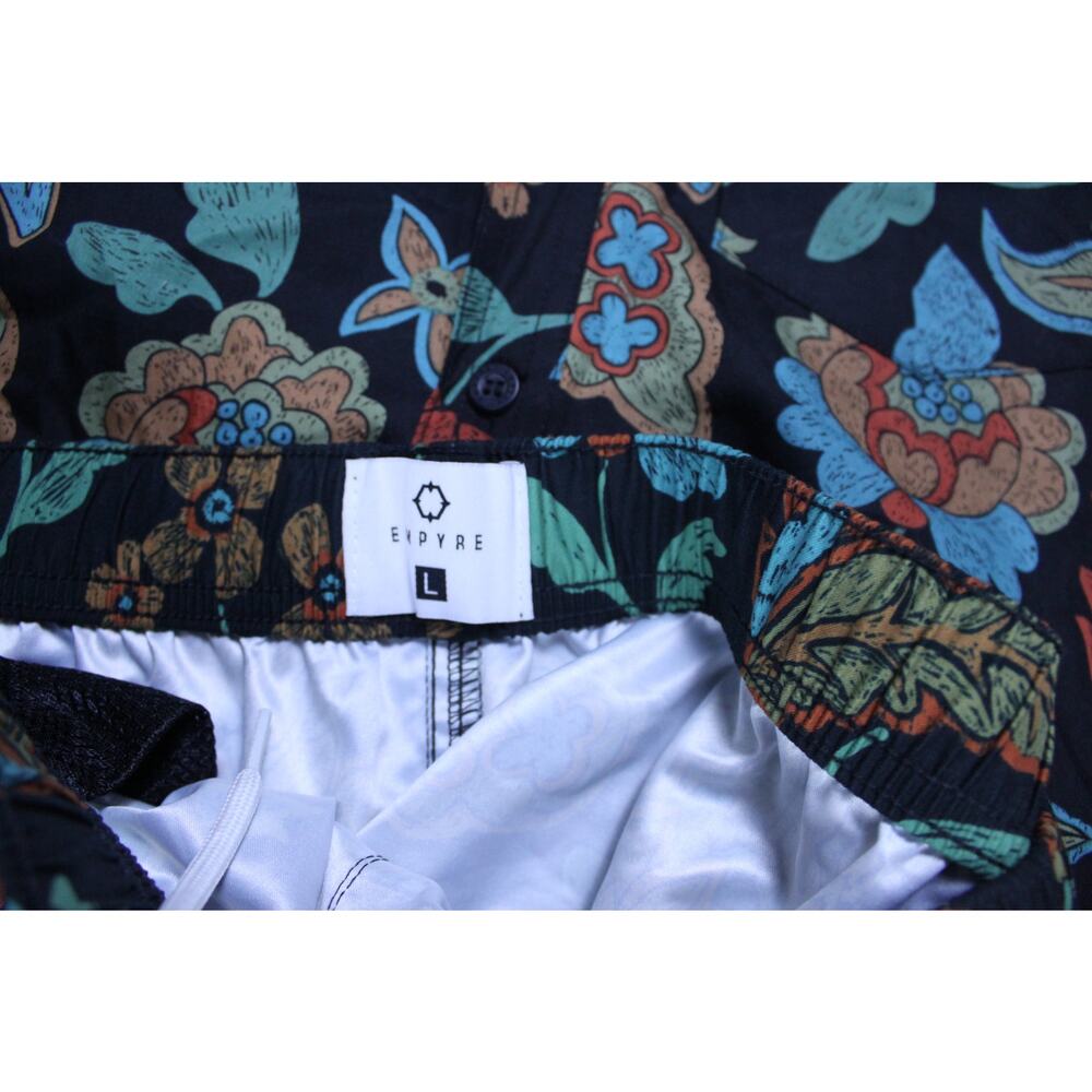 Empyre Pacsun men shirt short matching set button black floral print skate L NEW - Picture 4 of 6